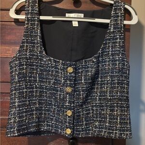 AQUA x Venus Williams Tweed Sleeveless Top Sz L - a little small - NWT Navy Blue